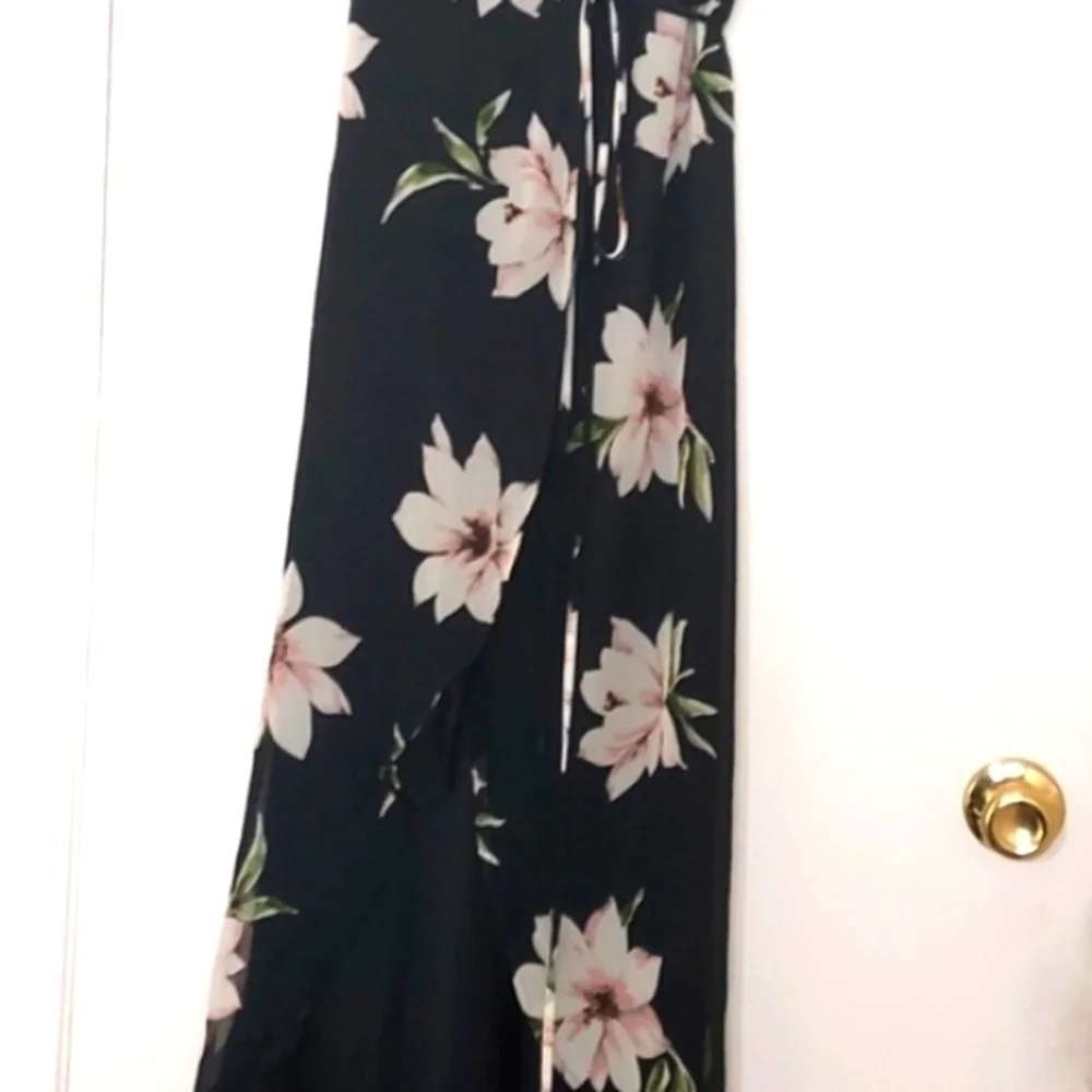 Lulus All Mine Dress Floral Wrap Maxi Dress High-Low Black Size XS